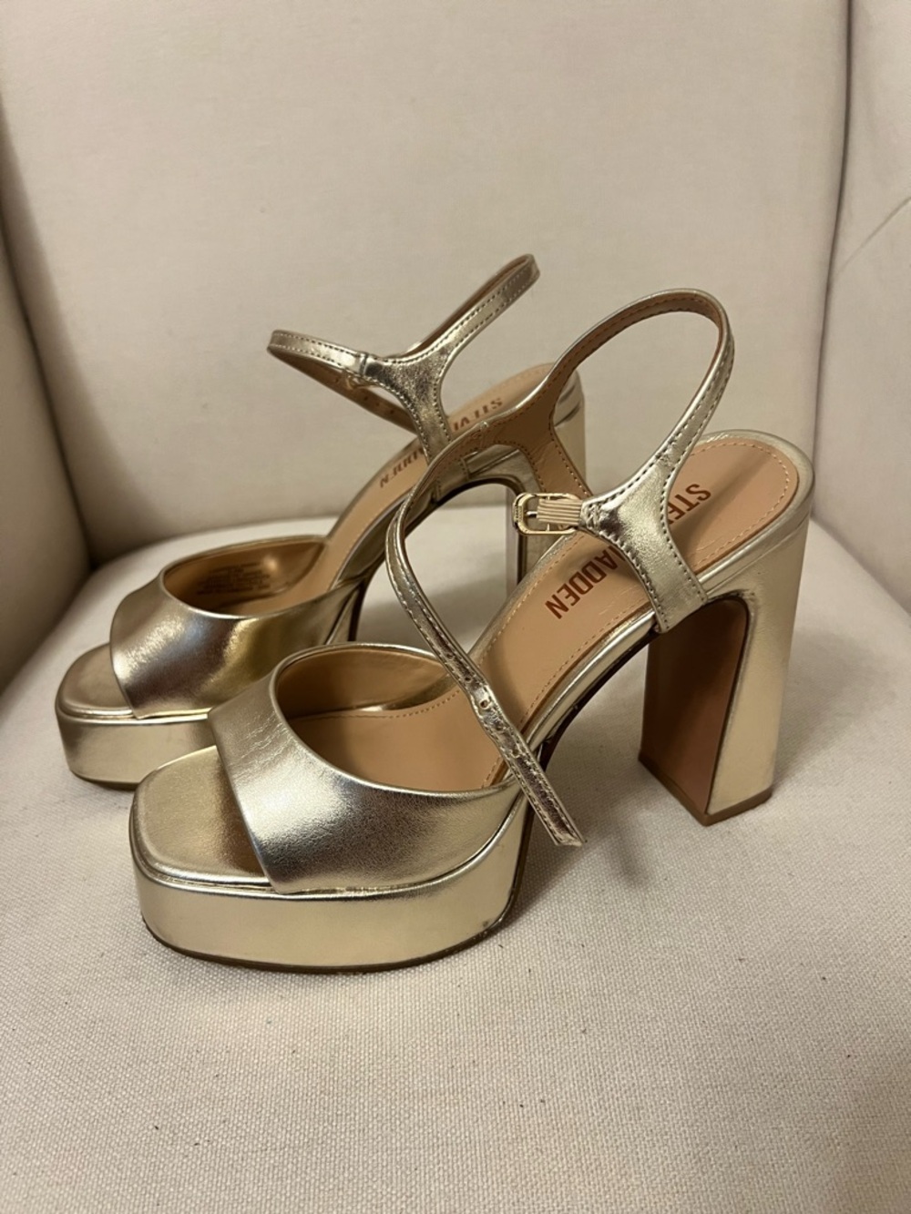 Steve Madden Metallic Gold Platform Block Heels